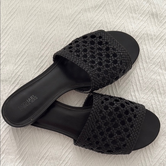 Michael Kors Black Woven Slide Sandals - Picture 1 of 3